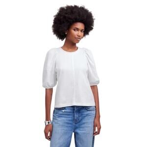 Madewell White Cotton Puff Sleeve Top XXS Crewneck Blouse Tee